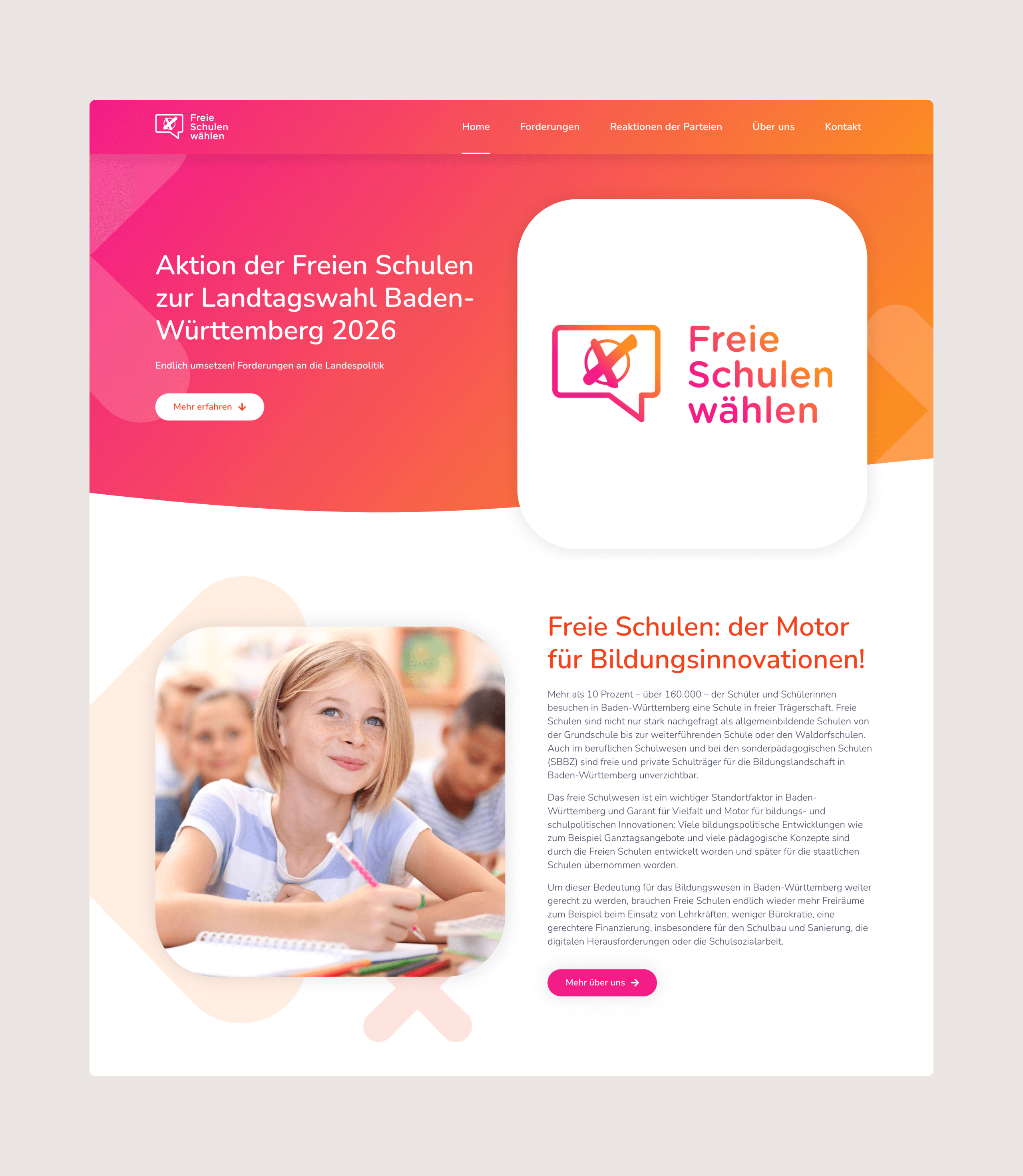 Freie Schulen wählen 2026, Website Mockup