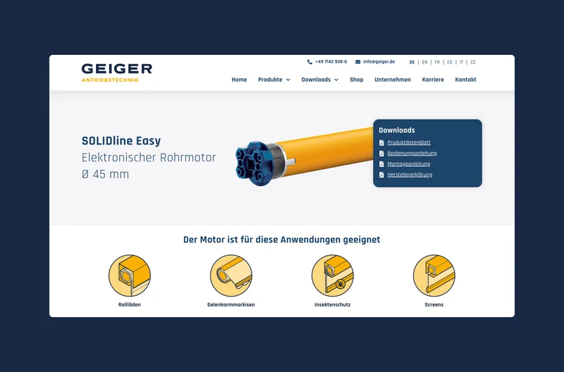 Geiger Antriebstechnik, Website Mockup