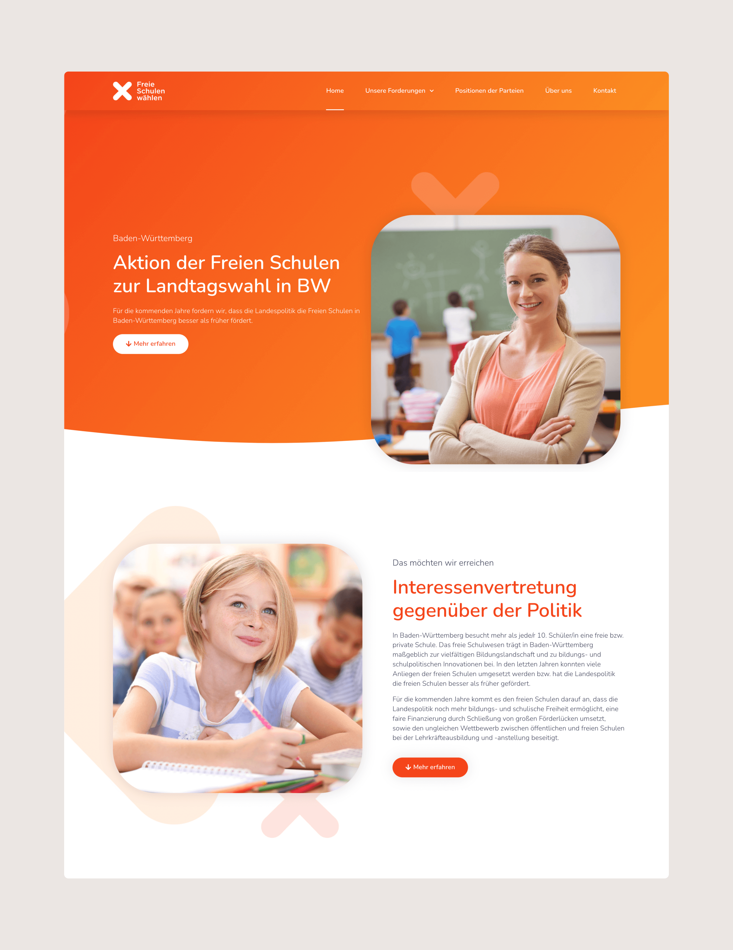 Freie Schulen wählen, iPad Browser Mockup Website